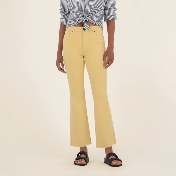 KUT From The KLOTH Jeans Kelsey Ankle Flare Distressed Yellow Denim Plus Size 14 - Picture 2 of 7